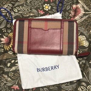 Burberry Plaid Wallet with Red Leather Trim